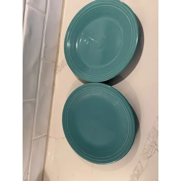 Vtg Homer Laughlin Fiesta Turquoise Plates 10.5" Set Of 2 Dinner Large Plates - Picture 4 of 7